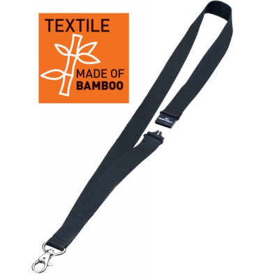 Textilband mit Karabiner 20 ECO, 40 cm, schwarz, aus Bambus