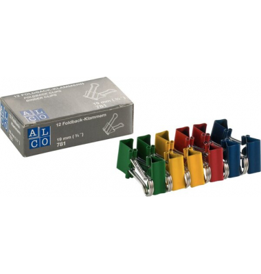 Foldbackklammern, farbig sortiert vernickelt, 19mm lang