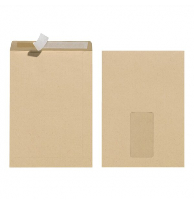 Versandtasche C5, Haftklebung, braun, mit Fenster, 90 g/qm