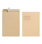 Versandtasche C4, Haftklebung, braun, mit Fenster, 90 gqm