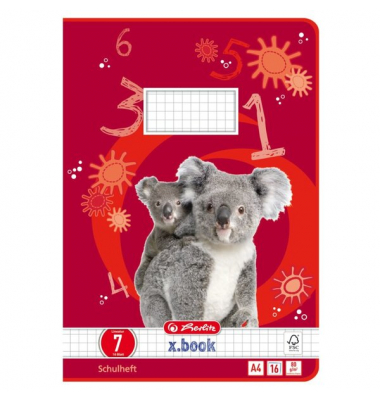 Schulheft 3321908, Lineatur 7 / kariert 7mm, A4, 80g, rot