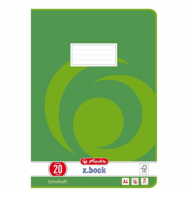 Schulheft 3322005 x.book, Lineatur 20 / blanko, A4, 80g, gr&uuml;n, 16 Blatt / 32 Seiten