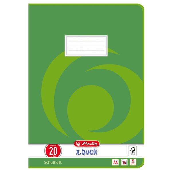 Herlitz Schulheft 3322005 x.book, Lineatur 20 / blanko / keine, A4, 80g, grün, 16 Blatt / 32 Seiten 4008113322008 Herlitz