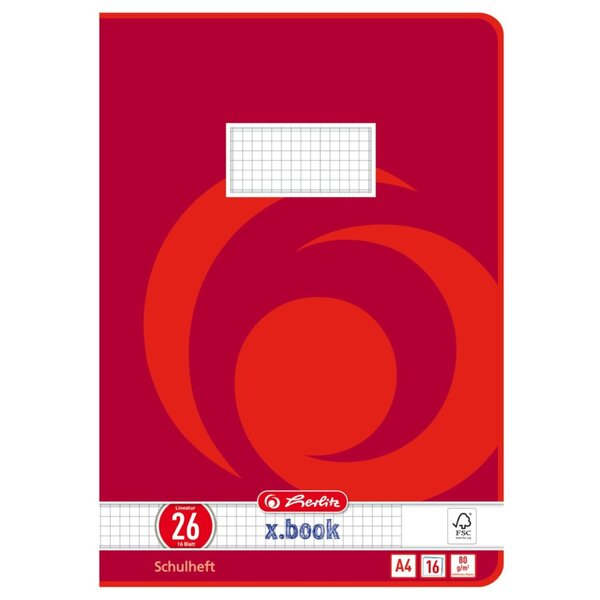 Herlitz Schulheft 3322609 x.book, Lineatur 26 / kariert mit Rand / keine, A4, 80g, rot, 16 Blatt / 32 Seiten 4008113322602 Herlitz