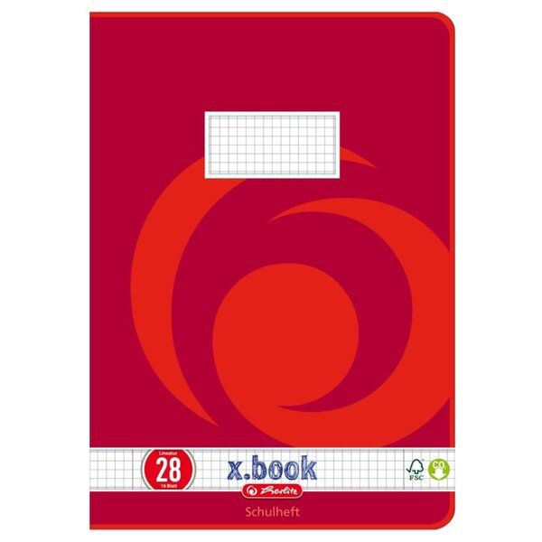 4008113322800 - Schulheft 3322807 xbook Lineatur 28   kariert mit Rand innen außen   keine A4 80g rot 16 Blatt   32 Seiten 4008113322800 H