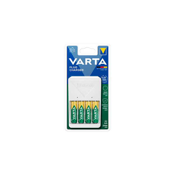 4008496054602 - Akkuladegerät für Batterien Varta für 2x o 4x AA AAA inkl 4 AA Batterien Ladezeit 45 h EU-Stecker 100-240 V B 74 x T 66 x H 116 mm weiß