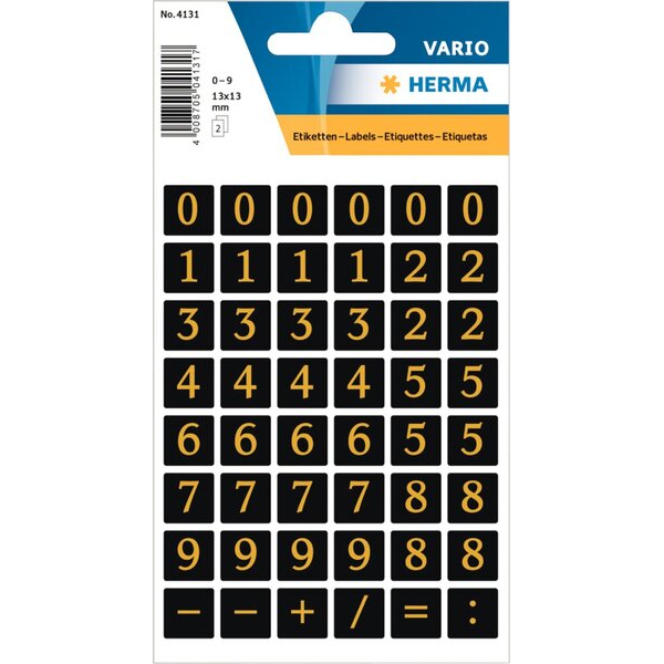 4008705710046 - HERMA 4131 Nummernetiketten 0-9 13 x 13 mm Gold Schwarz 10 Packungen mit 960 Etiketten 4008705710046 - HERMA 4131 Nummernetiketten 0-9 13 x 13 mm Gold Schwarz 10 Packungen mit 960 Etiketten