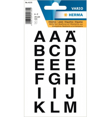 Buchstaben 20x20mm A-Z wetterfest Folie transparent schwarz 2Bl 1Pack
