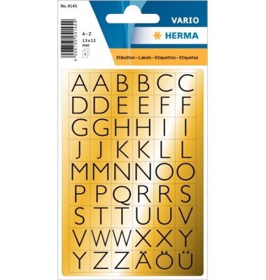 Buchstaben 13x12mm A-Z Goldfolie sw 4Bl 1Pack