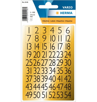 Zahlen 13x12mm 1-100 Goldfolie sw 4Bl 1Pack