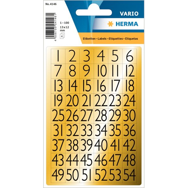 4008705710176 - HERMA 4146 Nummernetiketten 1-100 13 x 12 mm Gold Schwarz 10 Packungen mit 2160 Etiketten