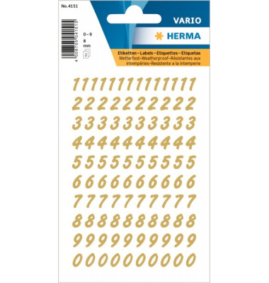 Zahlen 8mm 0-9 wetterfest gold Folie transparent gold 2Bl 1Pack