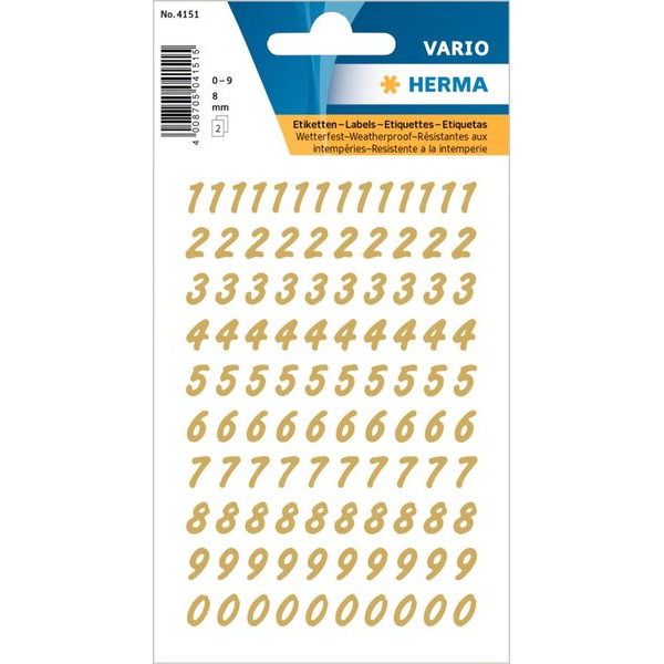 4008705710244 - Zahlen 8mm 0-9 wetterfest gold Folie transparent gold 2Bl 1Pack 4008705710244 HERMA 4151 10 Stück