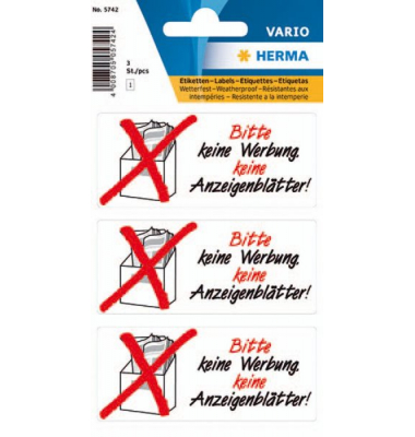 Hinweisetikett 79x34mm wetterfest Keine Werbung Anzeigenbl. 1