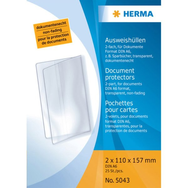 4008705789684 - Ausweishülle 2x110x157 mm transp für Format DIN A6 zB Sparbücher 4008705789684 HERMA 5043 25 Stück 4008705789684 - Ausweishülle 2x110x157 mm transp für Format DIN A6 zB Sparbücher 4008705789684 HERMA 5043 25 Stück