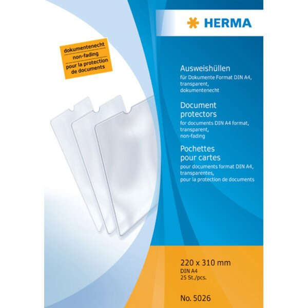 4008705789707 - Ausweishülle 220x310 mm transparent für Dokomente Format DIN A4 4008705789707 HERMA 5026 25 Stück 4008705789707 - Ausweishülle 220x310 mm transparent für Dokomente Format DIN A4 4008705789707 HERMA 5026 25 Stück
