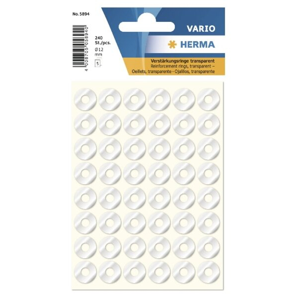 4008705880121 - HERMA 5894 Verstärkungsringe selbstklebend Ø 12 mm Transparent 2400 Stück 4008705880121 - HERMA 5894 Verstärkungsringe selbstklebend Ø 12 mm Transparent 2400 Stück