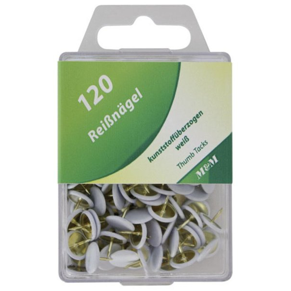 4009793814159 - Reißnägel in Hängedose weiß 64250802SP in Hängedose 4009793814159 Metzger & Mendle 64250802 120 Stück