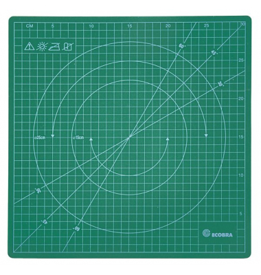 Rotierende Schneidematte 31,5x31,5cm, grün, 6-lagig, Skalierung 30 x 30 cm.