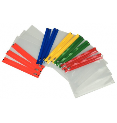 Gleitverschlussbeutel A4, transparent PE, Zip-Leiste in 5 Farben