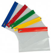 Gleitverschlussbeutel A6, transparent PE, Zip-Leiste in 5 Farben