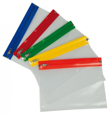 Gleitverschlussbeutel A6, transparent PE, Zip-Leiste in 5 Farben