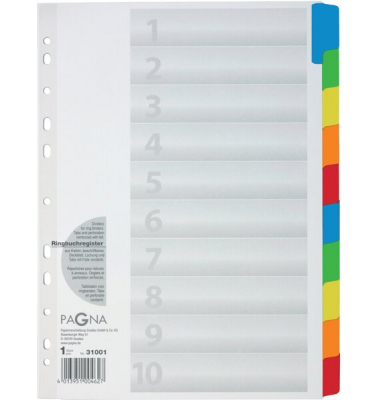 Kartonregister 31001-08, 10-teilig blanko, A4, 160 g/m&sup2;, farbige Taben, 10-teilig