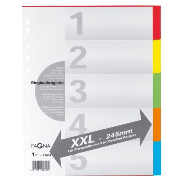 Pagna Kartonregister 32004-20, 5-teilig blanko, A4+, 225 g/m², farbige Taben, 5-teilig 4013951007284 Pagna
