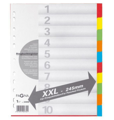Kartonregister XXL 32006-20, 10-teilig blanko, A4+, 225 g/m², farbige Taben