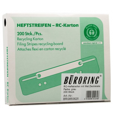 Heftstreifen BRG660621, Karton mit Metalldeckleiste, grau