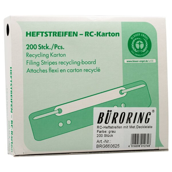 4016058012748 - Heftstreifen kurz RC-Recycling mit Metalldeckleiste grau 4016058012748 BRG660621 200 Stück 4016058012748 - Heftstreifen kurz RC-Recycling mit Metalldeckleiste grau 4016058012748 BRG660621 200 Stück