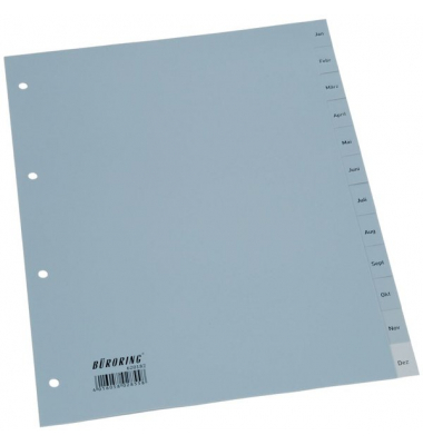 Kunststoffregister BRG620182, Jan bis Dez, A4, 125&micro;m, graue Taben, 12-teilig