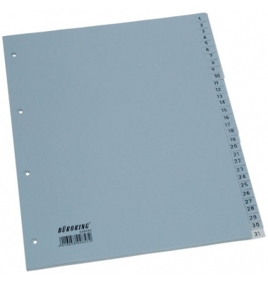 Büroring Register, 1-31, A4, PP-Folie, grau, 125 my