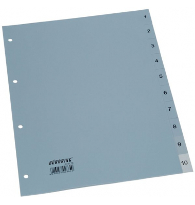 Büroring Register, 1-10, A4, PP-Folie, grau, 125 my