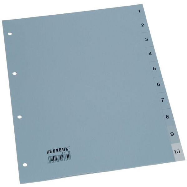 Büroring Kunststoffregister BRG620178, 1 bis 10, A4, 125µm, graue Taben, 10-teilig 4016058028640 Büroring