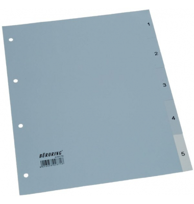 Büroring Register, 1-5, A4, PP-Folie, grau, 125 my
