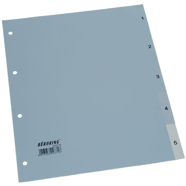 Büroring Kunststoffregister BRG620176, 1 bis 5, A4, 125µm, graue Taben, 5-teilig 4016058028718 Büroring