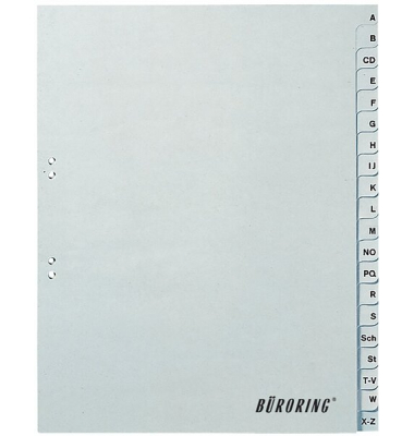 Büroring Register A-Z, Vollformat A4, 20-teilig, PP-Folie, grau