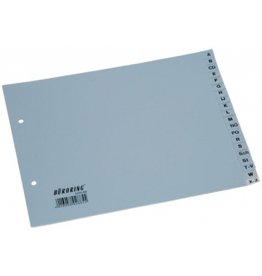 Kunststoffregister BRG620140, A bis Z, A4 halbe H&ouml;he, 125&micro;m, graue Taben, 20-teilig