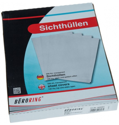 Sichthüllen BRG620083 Standard, A4, transparent genarbt, oben & rechts offen, 0,12mm