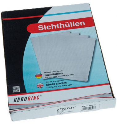 Sichthüllen BRG620081 Standard, A4, transparent genarbt, oben & rechts offen, 0,12mm