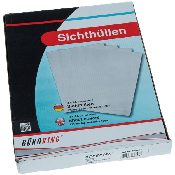 4016058028985 - Sichthüllen BRG620081 Standard A4 rot transparent genarbt oben & rechts offen 012mm 4016058028985 Büroring