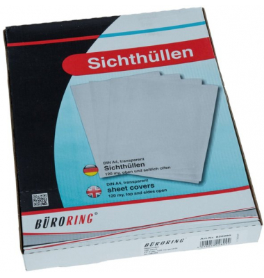 Sichthüllen BRG620080 Standard, A4, transparent genarbt, oben & rechts offen, 0,12mm
