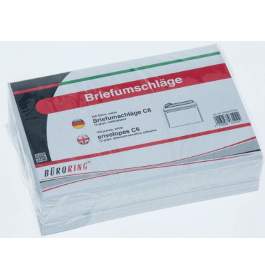 Briefumschlag 307002, C6, ohne Fenster, haftklebend, 72g, weiß