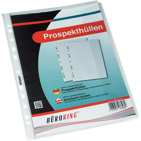 4016058033989 - Prospekthüllen BRG620255 mit Klappe A4 transluzent genarbt rechts offen mit Klappe 0135mm 4016058033989 Büroring