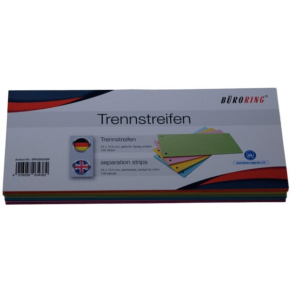 4016058034382 - Trennstreifen BRG660599 farbig sortiert 190g gelocht 24x105cm  4016058034382 Büroring