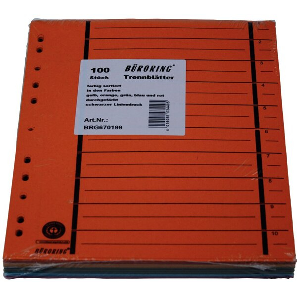 4016058034405 - Trennblätter BRG670199 A4 farbig sortiert 230g Recyclingkarton 4016058034405 Büroring