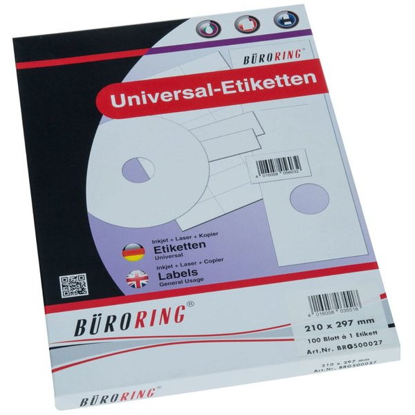 4016058035518 - Etiketten 500027 weiß 210x297mm rechteckig 4016058035518 Büroring