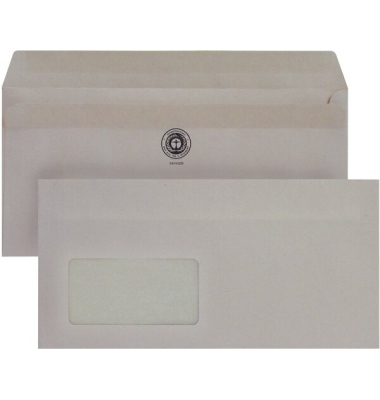 Briefumschlag 307142, Din Lang, mit Fenster, selbstklebend, 75g, grau