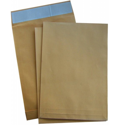 Faltentaschen 307424, B4, ohne Fenster, haftklebend, 40mm-Falte, 140g, braun